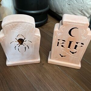 Halloween Tombstone Candle Holders - Cream